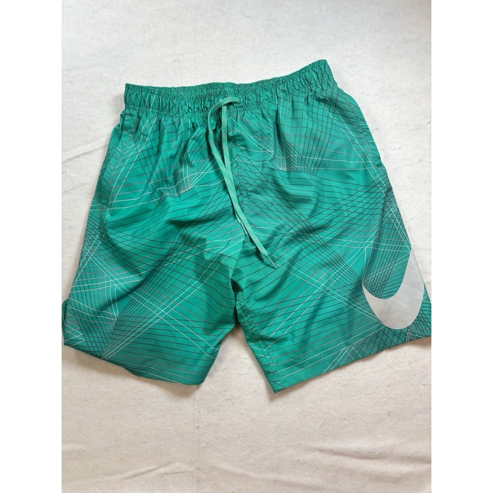 Nike Swim Shorts Men's Size Medium Bathing Suit Trunks Green Geometric Logo